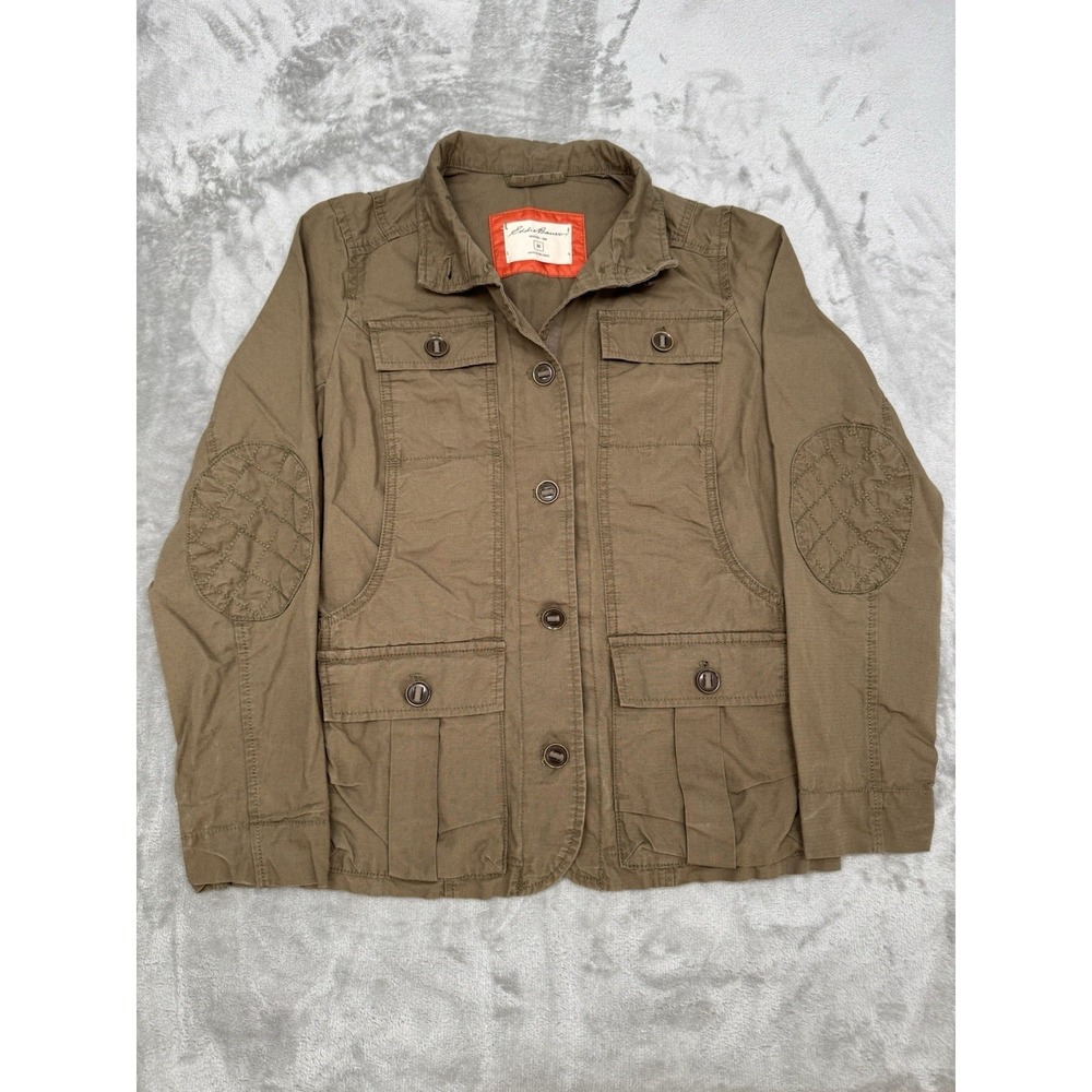 Eddie Bauer Field Jacket Womens Medium Army Green Military Cargo Utility Hiking